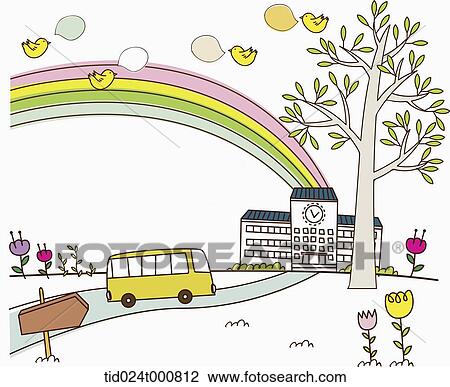 illustration of a school bus going to school View Large Illustration Drawing - illustration of a school bus going to school. Fotosearch