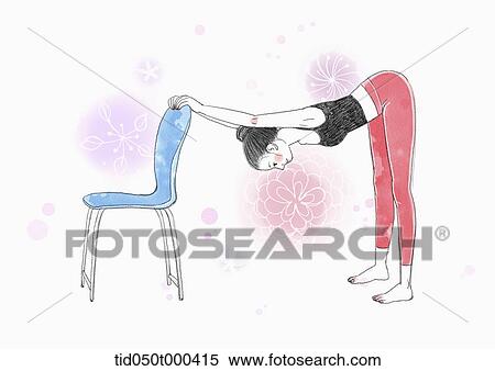 Stock Illustration - illustration of a woman doing yoga using a chair. Fotosearch
