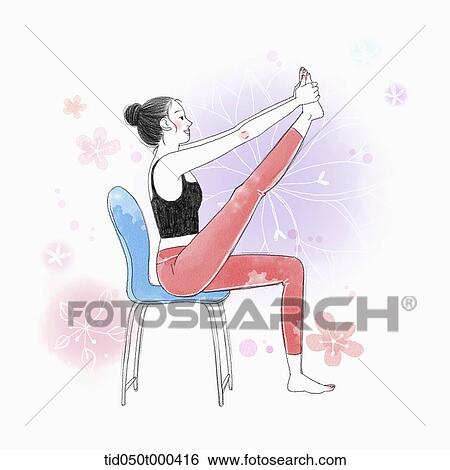 Stock Illustration - illustration of a woman doing yoga using a chair. Fotosearch