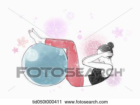 illustration of a woman doing yoga with yoga ball View Large Illustration Clip Art - illustration of a woman doing yoga with yoga ball. Fotosearch