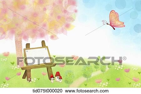 Clipart - illustration of beautiful landscape with memo template. Fotosearch