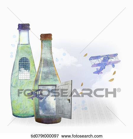 illustration of beer bottles in the sky View Large Illustration Stock Illustration - illustration of beer bottles in the sky. Fotosearch
