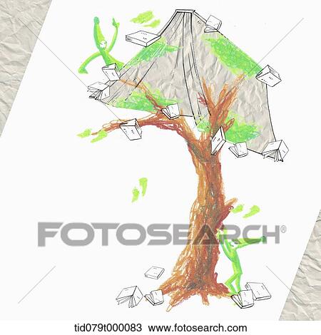 illustration of books on a tree View Large Illustration Drawing - illustration of books on a tree. Fotosearch