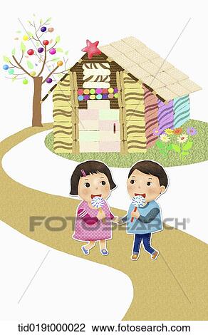 illustration of couple kid having candies View Large Illustration Drawing - illustration of couple kid having candies. Fotosearch