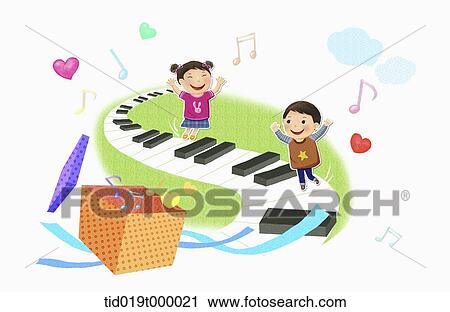 illustration of couple kid on a keyboard View Large Illustration Clip Art - illustration of couple kid on a keyboard. Fotosearch