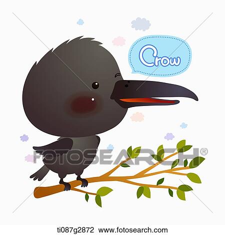 Drawing - illustration of crow. Fotosearch