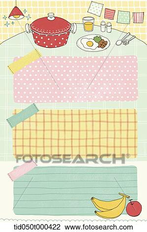 Drawing - illustration of diary template featuring note page. Fotosearch