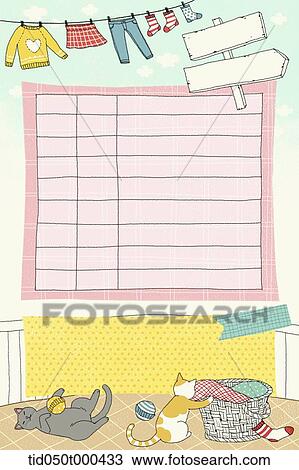 Drawing - illustration of diary template featuring note page. Fotosearch
