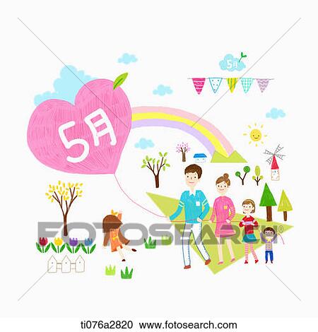 illustration of family activity on May View Large Illustration Clipart - illustration of family activity on May. Fotosearch