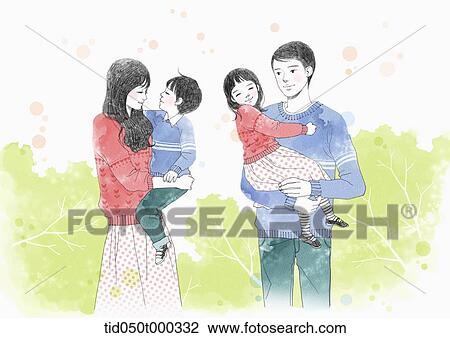 Drawing - illustration of family on a picnic. Fotosearch