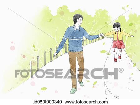 illustration of father and daughter walking together View Large Illustration Clipart - illustration of father and daughter walking together. Fotosearch
