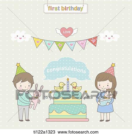 illustration of first birthday View Large Illustration Drawing - illustration of first birthday. Fotosearch