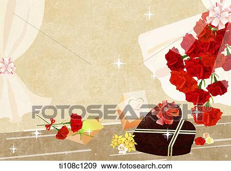 illustration of flowers an heart box View Large Illustration Stock Illustration - illustration of flowers an heart box. Fotosearch