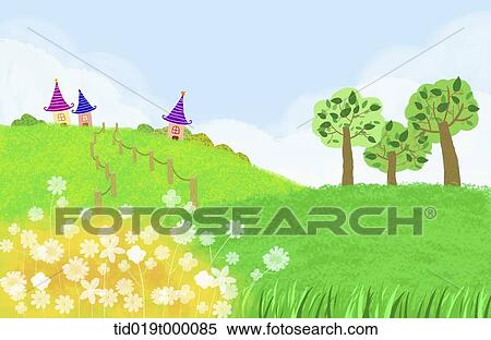 Stock Illustration - illustration of flowers on a field . Fotosearch