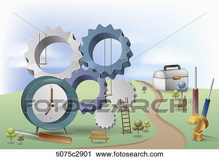 illustration of gears on a land View Large Illustration Clip Art - illustration of gears on a land. Fotosearch