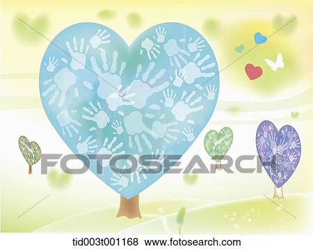 Stock Illustration - illustration of hand stamps on a tree. Fotosearch