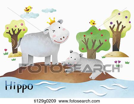 illustration of hippo View Large Illustration Stock Illustration - illustration of hippo. Fotosearch