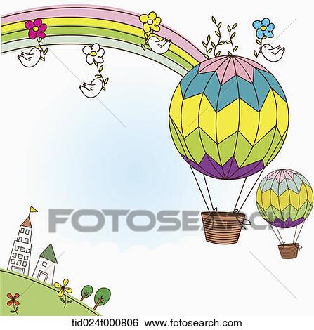 illustration of hot air balloons in the sky View Large Illustration Stock Illustration - illustration of hot air balloons in the sky. Fotosearch