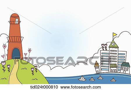 Clipart - illustration of island and sea. Fotosearch