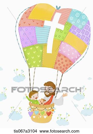Stock Illustration - illustration of Jesus in hot air balloon. Fotosearch