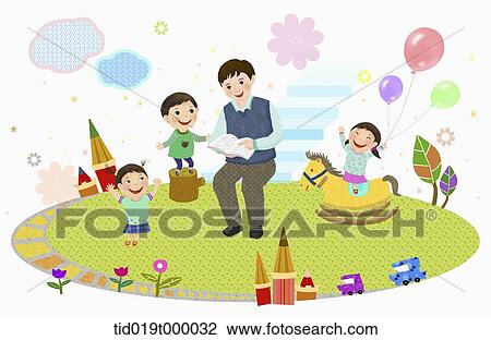 illustration of kids and a teacher View Large Illustration Drawing - illustration of kids and a teacher. Fotosearch