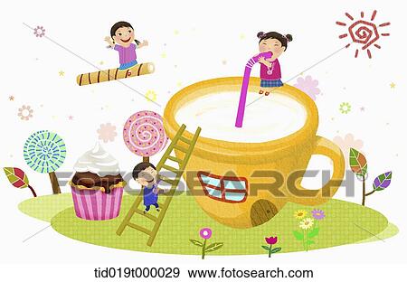 Stock Illustration - illustration of kids having a milk. Fotosearch