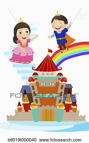 Clipart - illustration of kids in a castle. Fotosearch