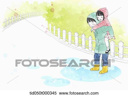 Stock Illustration - illustration of kids in the rain. Fotosearch