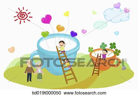 Clipart - illustration of kids inside cups. Fotosearch
