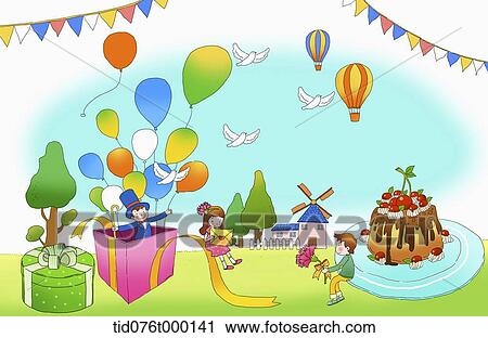 Clip Art - illustration of kids on a fancy land . Fotosearch