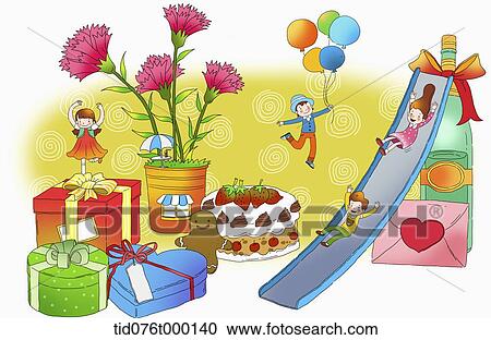 Clipart - illustration of kids on a fancy land . Fotosearch