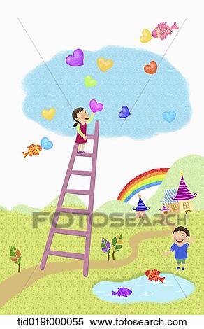 Stock Illustration - illustration of kids on a garden. Fotosearch