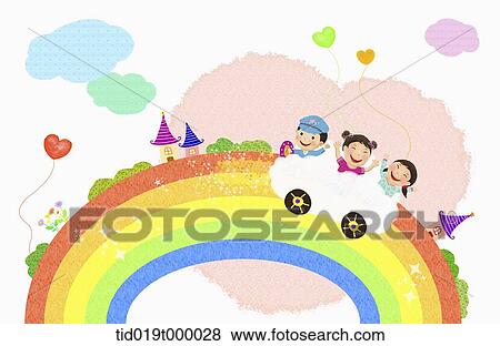 illustration of kids on a rainbow View Large Illustration Stock Illustration - illustration of kids on a rainbow. Fotosearch