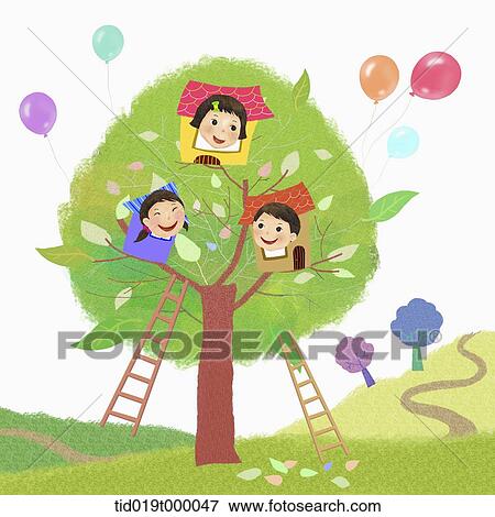 illustration of kids on a tree View Large Illustration Stock Illustration - illustration of kids on a tree. Fotosearch