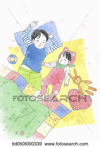 Stock Illustration - illustration of kids sleeping together. Fotosearch