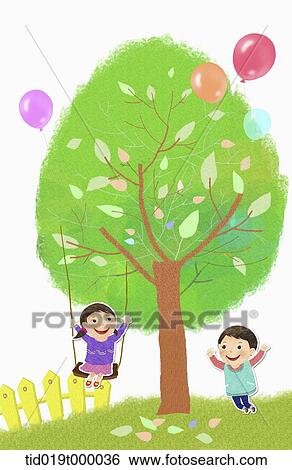 illustration of kids swinging View Large Illustration Stock Illustration - illustration of kids swinging. Fotosearch