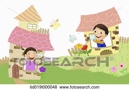 Stock Illustration - illustration of kids talking on a paper cup. Fotosearch