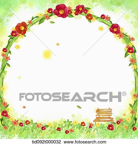Drawing - illustration of letter template featuring flowers. Fotosearch
