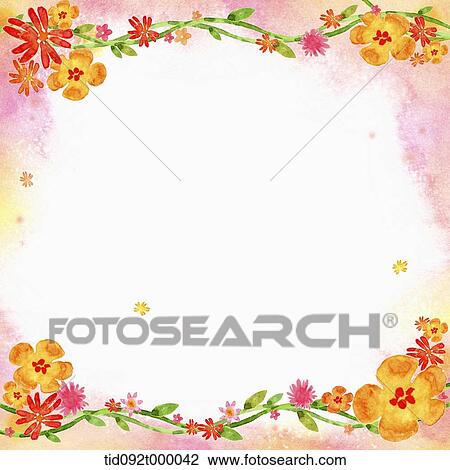Drawing - illustration of letter template featuring flowers. Fotosearch