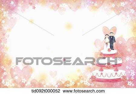 Drawing - illustration of letter template featuring wedding cake. Fotosearch