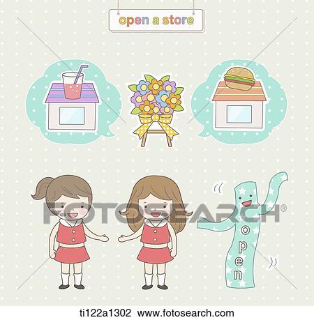 Drawing - illustration of opening a store. Fotosearch