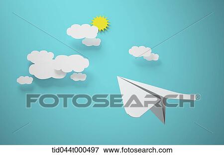 illustration of paper plane in the sky View Large Illustration Stock Illustration - illustration of paper plane in the sky. Fotosearch