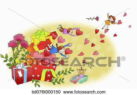 illustration of people flying with hearts View Large Illustration Clipart - illustration of people flying with hearts. Fotosearch