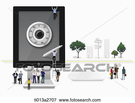 illustration of people standing around tablet PC View Large Illustration Stock Illustration - illustration of people standing around tablet PC. Fotosearch