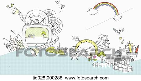 illustration of school related items View Large Illustration Stock Illustration - illustration of school related items . Fotosearch