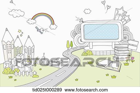 illustration of school related items View Large Illustration Stock Illustration - illustration of school related items . Fotosearch