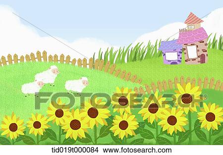 illustration of sheep on a field View Large Illustration Stock Illustration - illustration of sheep on a field . Fotosearch