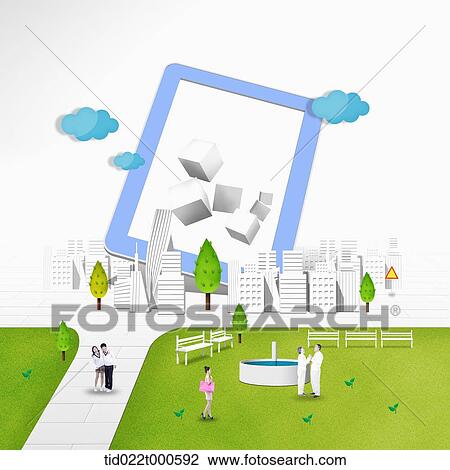 Drawing - illustration of smart eco city. Fotosearch