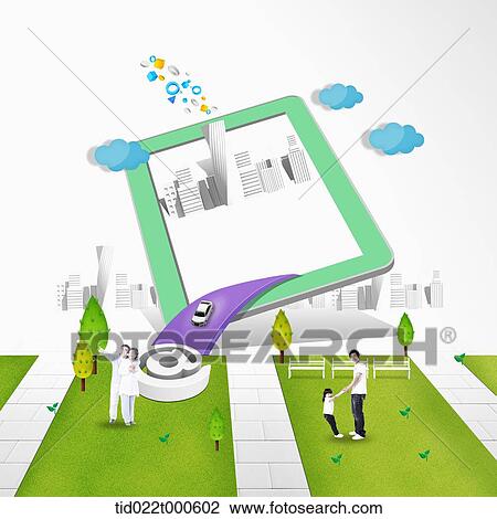 Drawing - illustration of smart eco city. Fotosearch