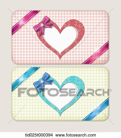 Stock Illustration - illustration of two different color gift cards with heart shape. Fotosearch